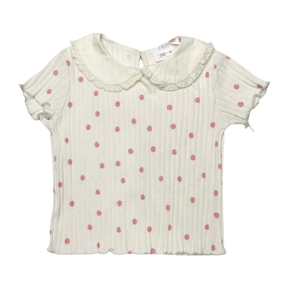 Zara Polka Dot Ribbed Peter Pan‎ Collar Top